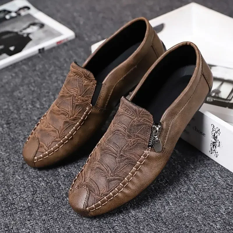 Male Casual Shoe Flat Round Toe Men\'s Leather Shoes Loafers Shipping Free High Quality Fashion Adults Classic Original Elegant