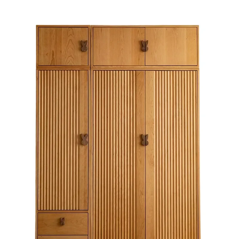 Nordic Solid Cherry Wood Kids Wardrobe Modern Minimalist Multi Functional Creative Combo Storage for Bedroom