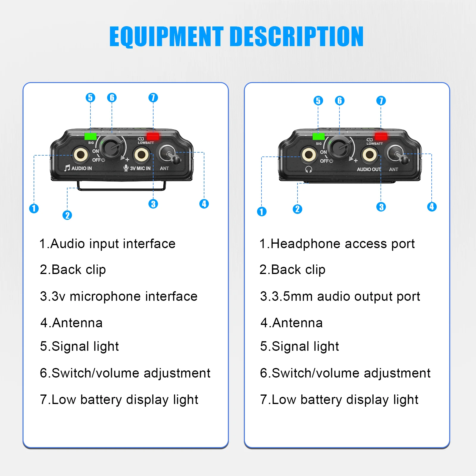 Debra New RC-EM1 UHF Stereo Wireless In-Ear Monitoring System, arbeitet im Frequenzbereich 565–590 MHz, entwickelt für Bands und Live-Übertragungen. – Detail 10