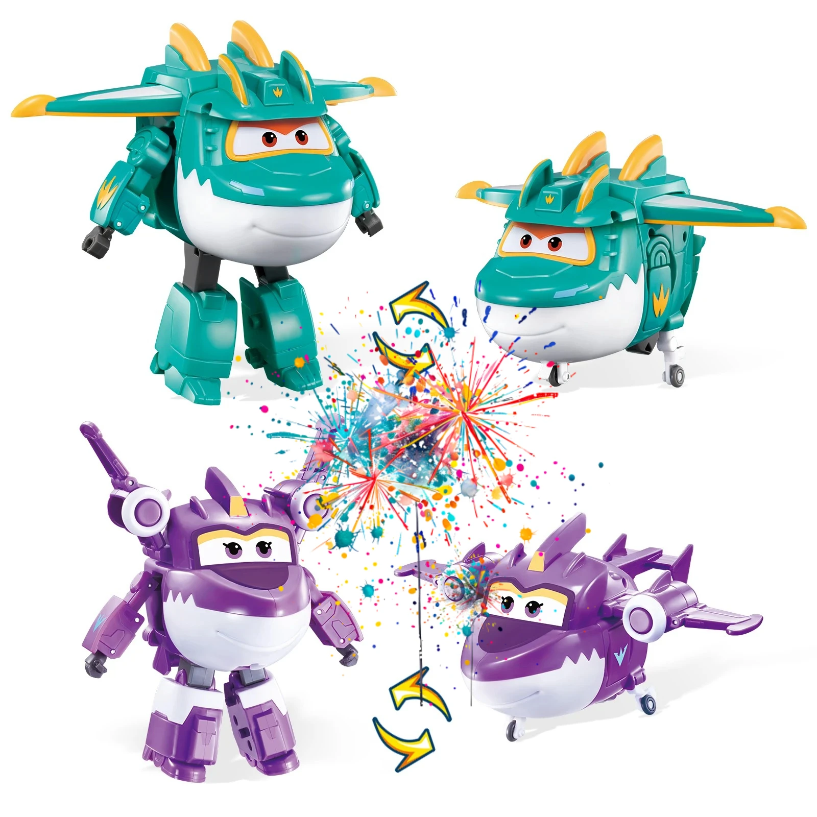 

Super Wings 5-in-1 Tino & Sally Transformable Playset, 2-in-1 Airplane Rescue Bots Toy for Kids 3-6, Plane Figures for Toddlers
