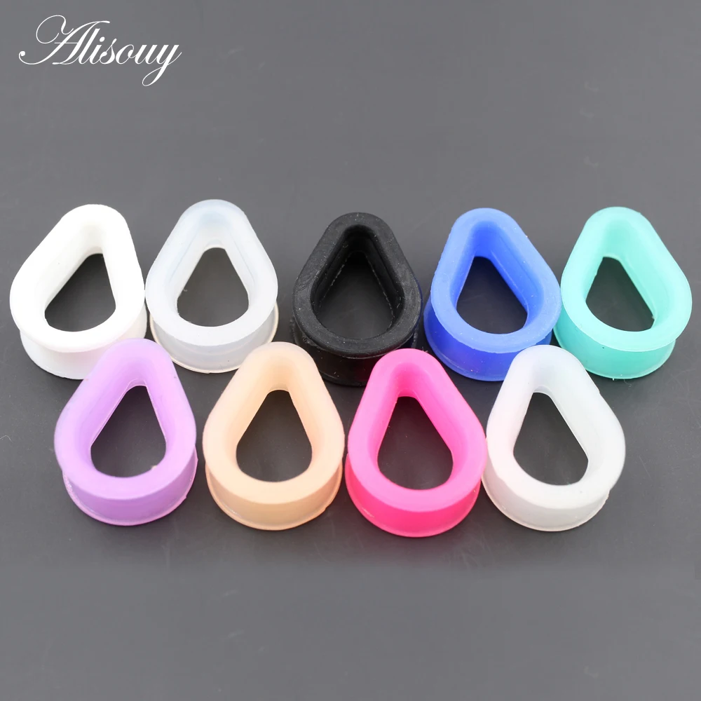 Alisouy 2PCS Silicone Flexible Tear Water Drop Flares Flesh Ear Plugs Tunnel Expander Stretcher Gauges Earrings Piercing Jewelry