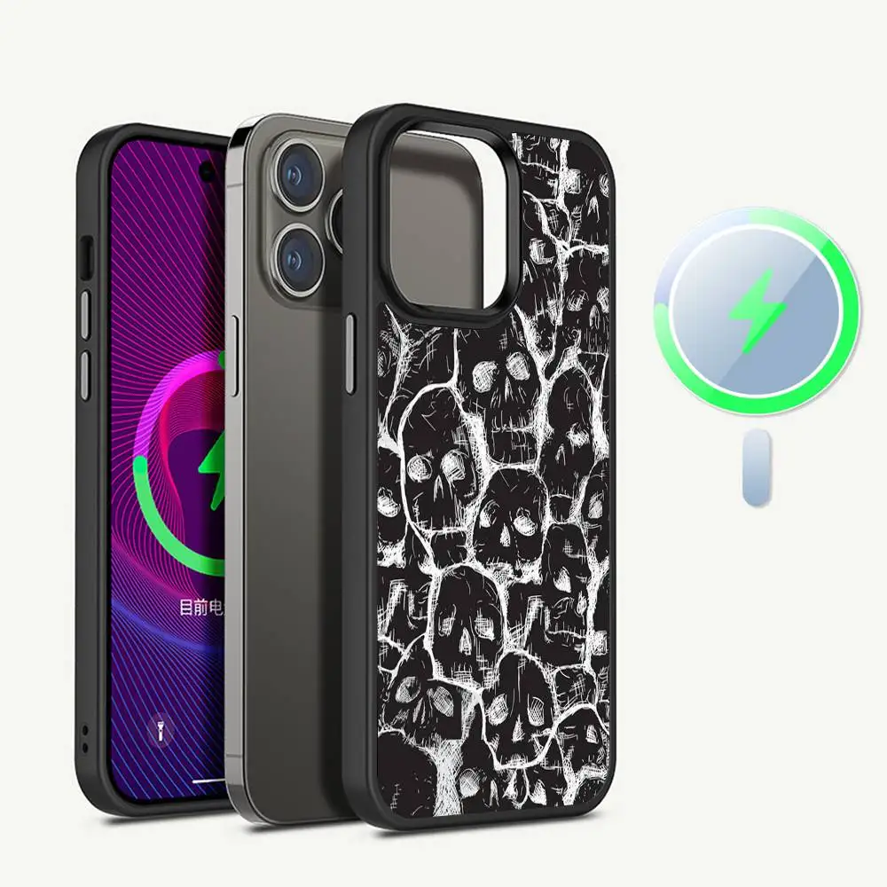 Skull Pattern Magnetic For Magsafe Phone Case For iPhone 17 Air 16 Pro Max 15 14 13 12 11 Protective Cover