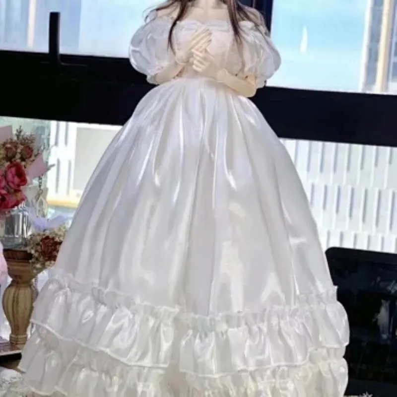 1/3 1/4 1/6 Scale BJD Doll Dress, Puff Sleeve Ruffle Lace Formal Dress, Princess Wedding Gown Doll Clothes Accessory