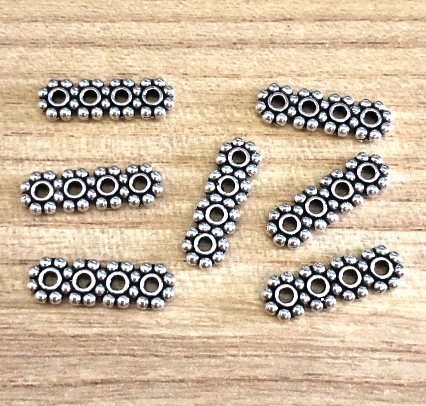

50pcs 16x5mm , hole 1.5mm Alloy metal tibetan Silver 4holes spacer beads HWH0236
