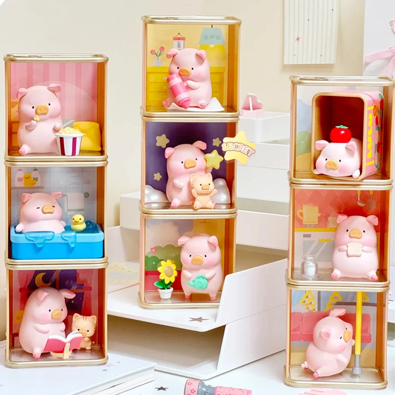 Miniso caixa cega enlatada porco lulu série agradável tempo modelo decoração de mesa ornamento brinquedo das crianças presente aniversário