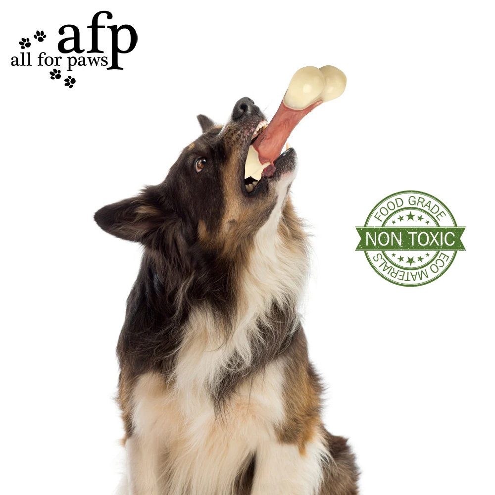 All For Paws Dogs Nylon Rubber Mix Bone Bacon Flavor Chewers Toys Pet Accessories Non-Toxic Anti-bite Clean Teeth Dog Stuff