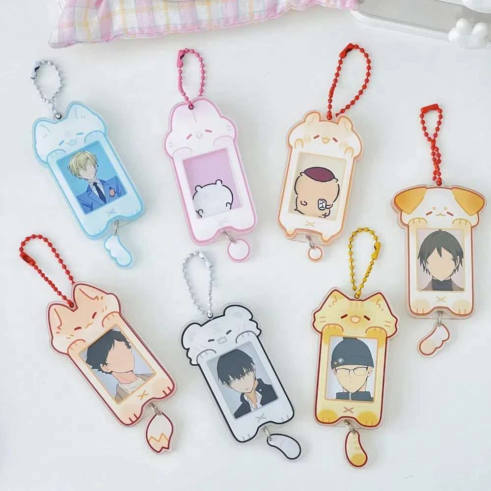 Keychain Kawaii Photocard Holder Acrylic Idol Photo Protector Case Creative Animal Theme Mini Picture Frame