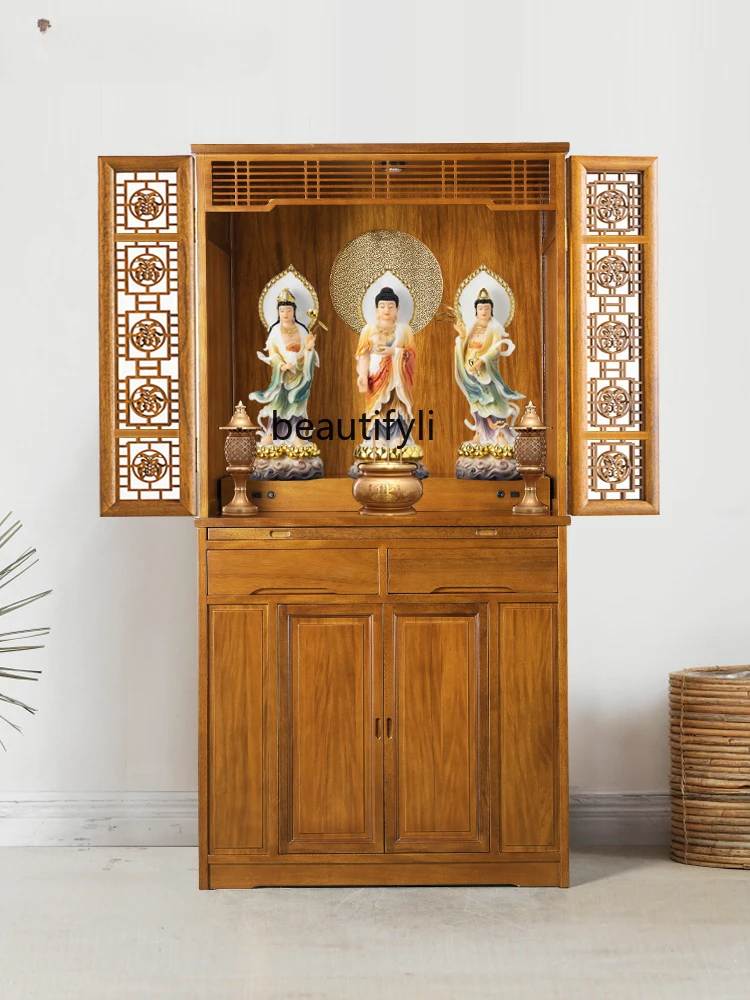 Madeira maciça armário minimalista para casa, armário, Buddha Niche, novo estilo chinês