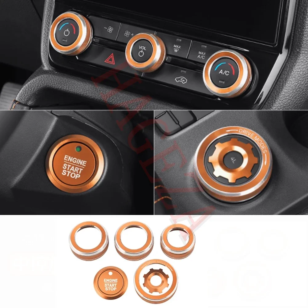 For Ford Ranger 2023+ Auto A/C Volume Air Conditioner Engine Start/Stop Button Driving Mode Knob Ring Decorative Cover Trim 7PCS