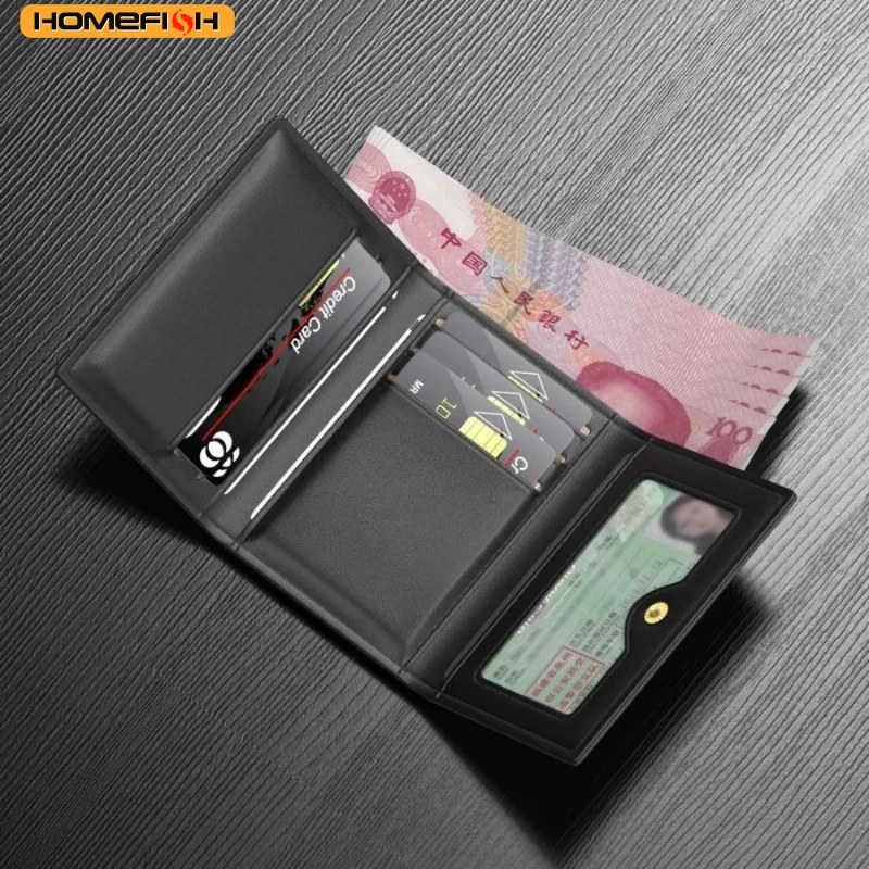 Fashion Leather Men Card Wallets Large Capacity Solid Color Male Purse Multi-card Multifunctional Photo Holder Women image 3
