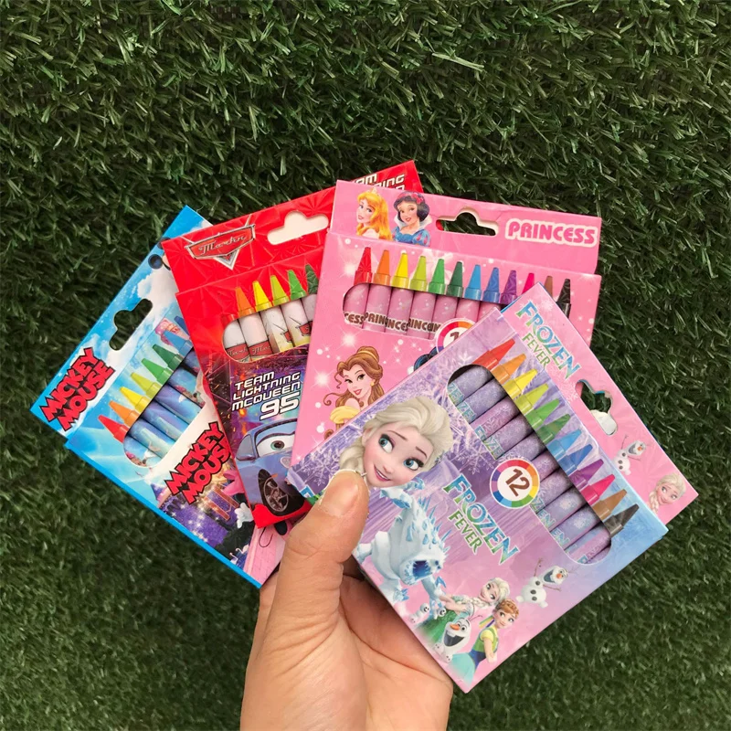 Disney Anime Mickey Mouse Mini Crayon Kawaii Minnie Frozen Princess Student Graffiti Pen Cartoon Crayon Stationery Gifts