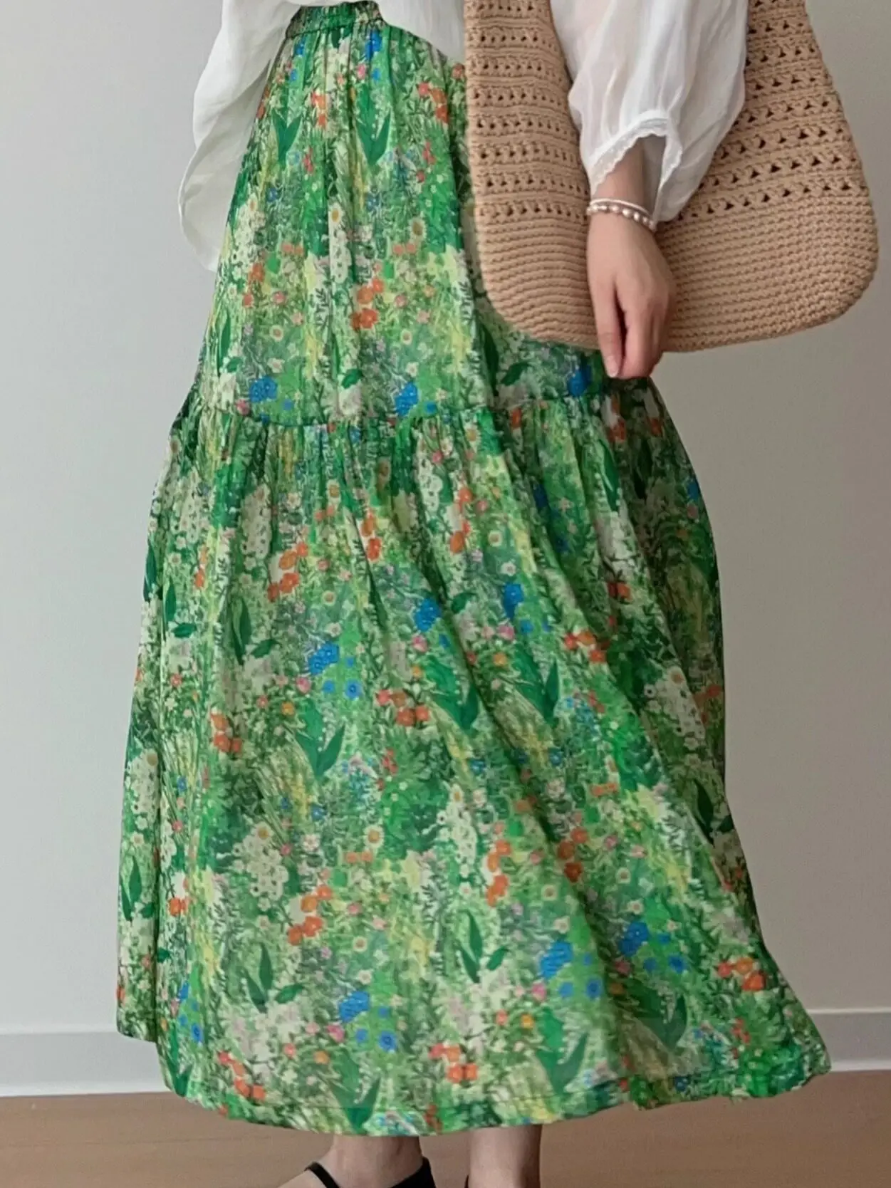 

Fashionable Floral Print Midi Skirt Slimming Cake Style High Waist A-Line Long Skirt Commute Friendly Casual Loose Fit Summer