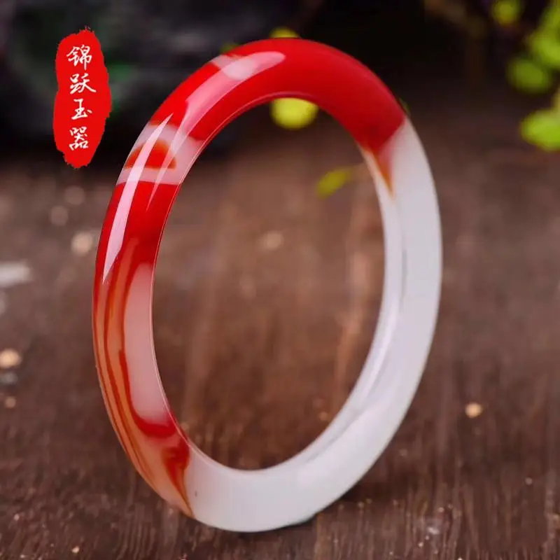 

Gobi Chicken Blood Jade Bracelet Red and White Floating Jade Bracelet