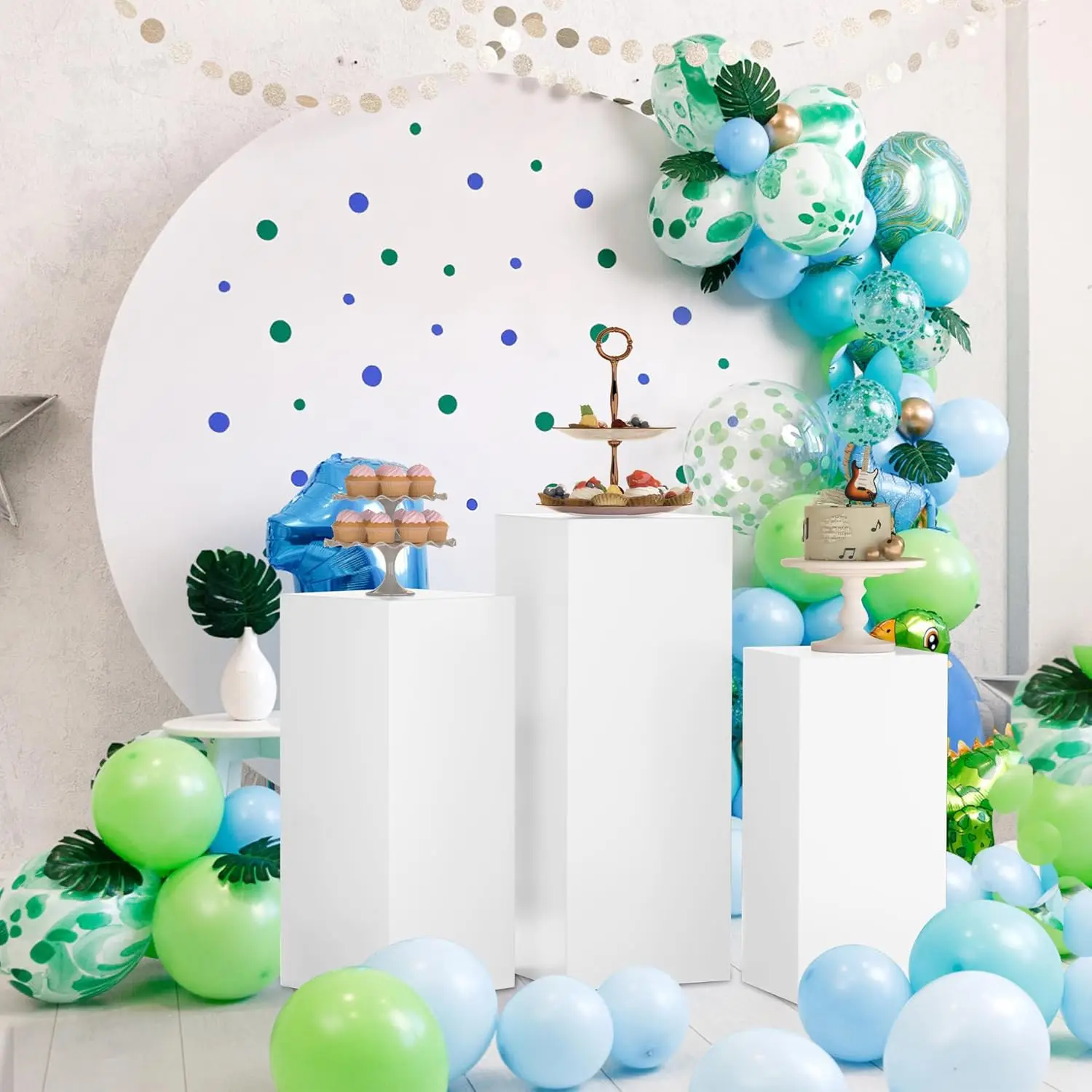 

Cylinder Pedestal Stands for Party 3Pcs Metal Cylinder Stands for Square Display for Wedding Birthday Party Decor White