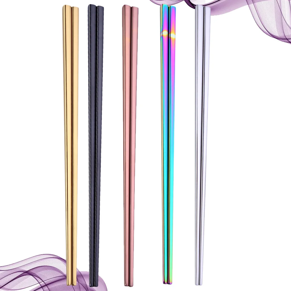 

5pcs 23Cm Stainless Steel Chopsticks Square Reusable Metal Kitchen Sushi Rice Food Serving Dishwasher Safe Storage Organizer
