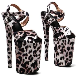 Leecabe 23CM/9 pollici tomaia leopardata piccola piattaforma aperta Sexy sandali con tacco alto scarpe da Pole Dance