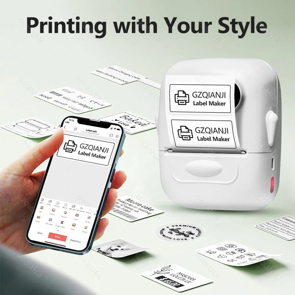 2inch Label Portable Wir-eless Bluetooth Printer Thermal Label Sticker Maker Color Printers with Clear Self-Adhesive Paper Rolls