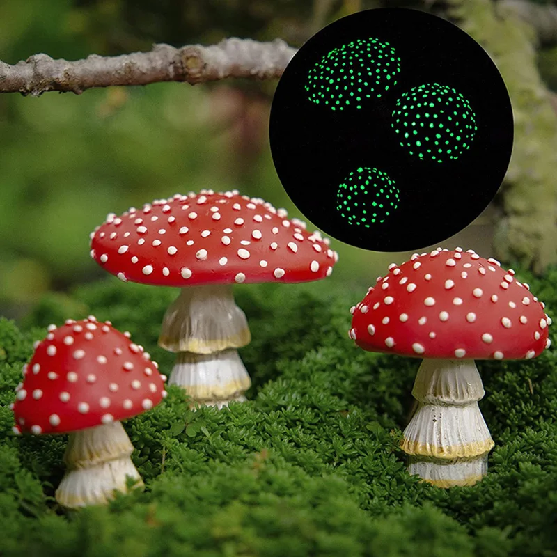 1PC Mini Mushroom Glow In The Dark Ornament Simulated Mushroom Statue Fairy Garden Miniatures Resin Craft Home Decorations