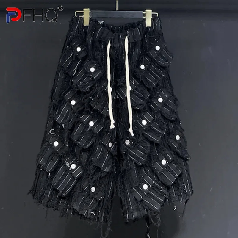 PFHQ Men's Denim Multi Pocket Shorts Tide Elastic Waist Drawstring Design Handsome Haute Quality Wearproof Pants Summer 21Z4584