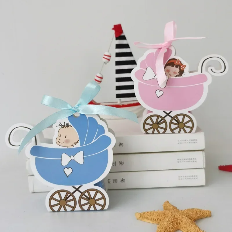 

Pink Girl Blue Boy Paper Baby Carriage Candy Box Kids Gift Boxes For Guests Box Baby Shower Birthday Party Decoration Supplies