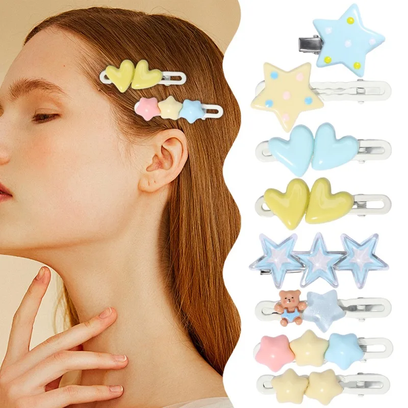

8PCS Colorful Star Hair Clips Sets Women Adorable Y2K Trendy No-Trace Accessory Stylish Cute Girls Headwear Daily Casual Outfits