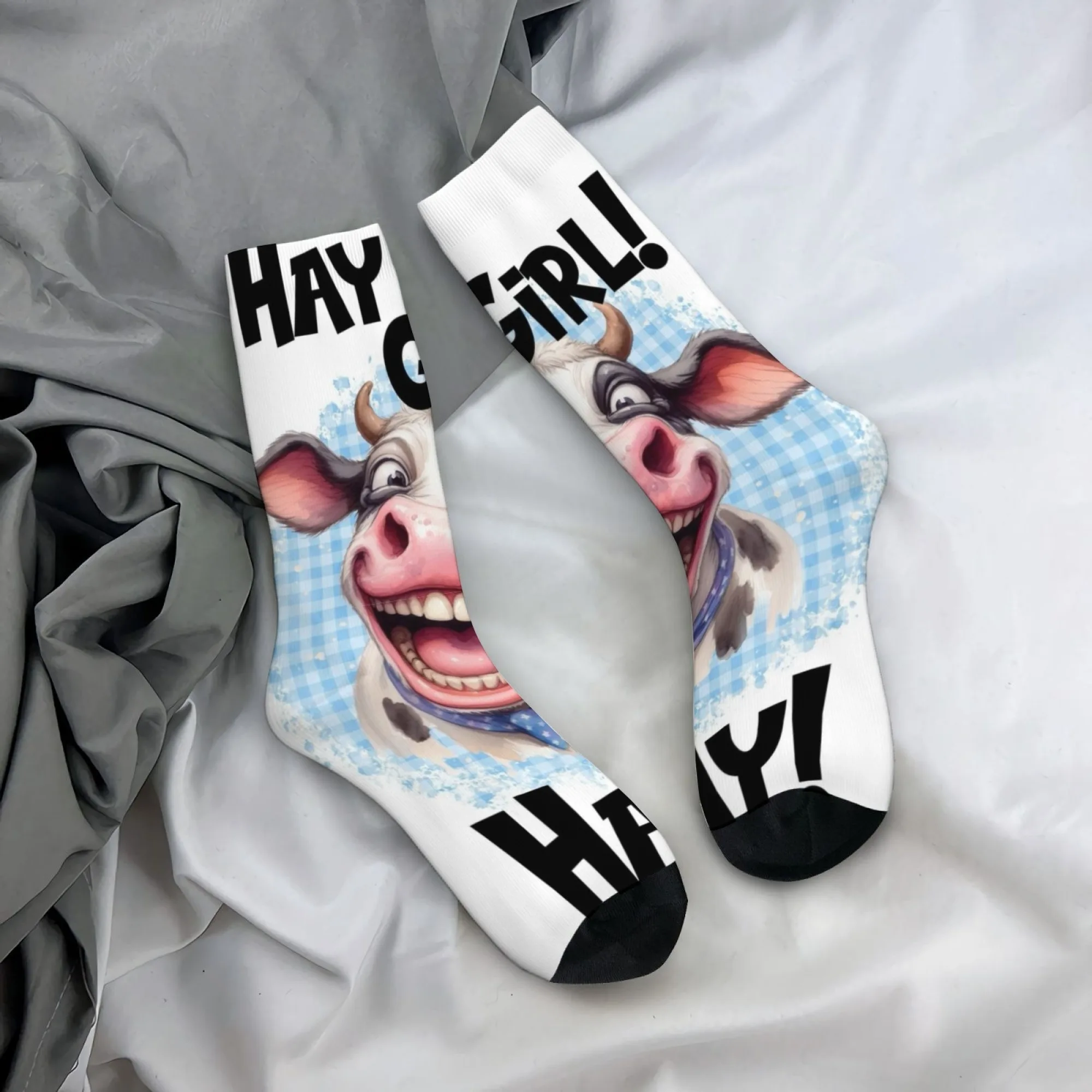 

Novel and Fun Cartoon Print Socks Cow Pun Mid-calf Socks HAY GIRL Cartoon Farm Style Unique and Comfortable Breathable Socks
