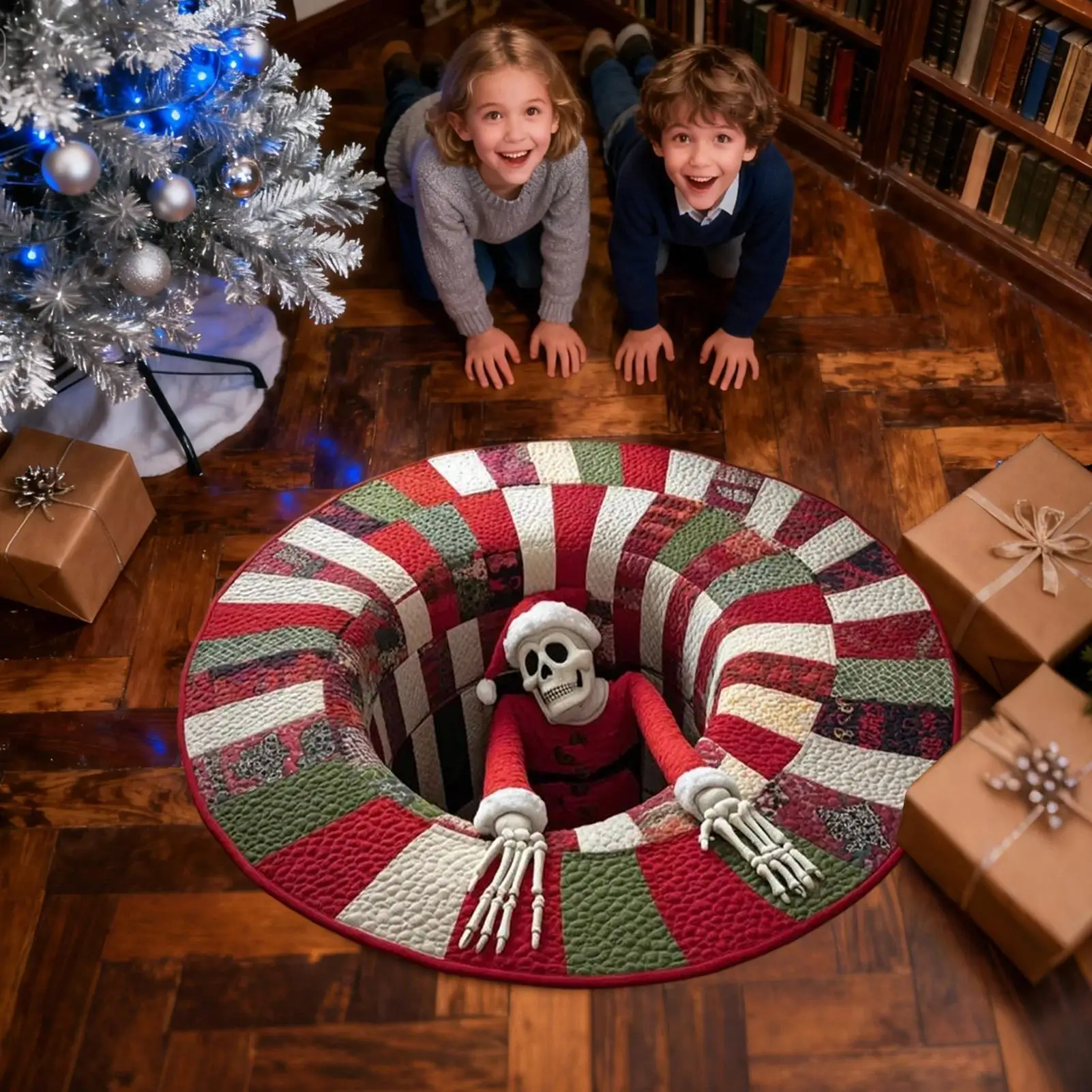Christmas Rugs 3D Optical Christmas Mat Round Quilted Holiday Bathroom Carpet For Kitchen Entryway Entrance Indoor Bathroom