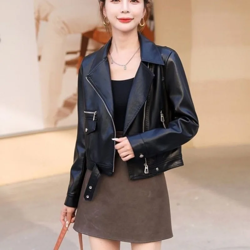 2025 printemps et automne Maillard veste en cuir courte femmes nouveau tempérament de mode petite veste en cuir de moto veste d'hiver