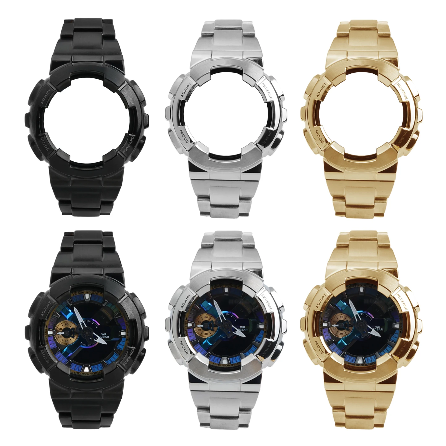 For Casio GM110 Dedicated Solid Stainless Steel Strap: “Little Cannon” Metal Case and Strap Integrated Conversion Kit