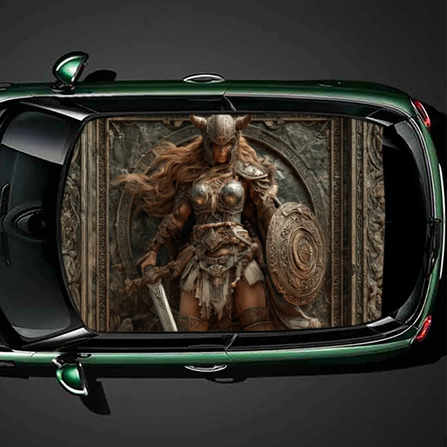 

Valkyrie с щитом и тенью для меча, ПВХ наклейка на крышу автомобиля, самоклеящаяся водонепроницаемая виниловая наклейка для автомобиля, защита украшения автомобиля