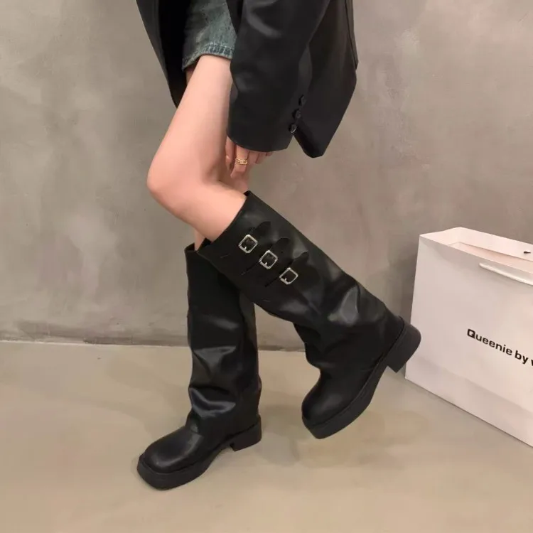 2025 Retro Style Knee High Boots Women Fashion Ladies Slip on Knight Long Boots Autumn Winter Women's Footwear Heels Women Boots view 5