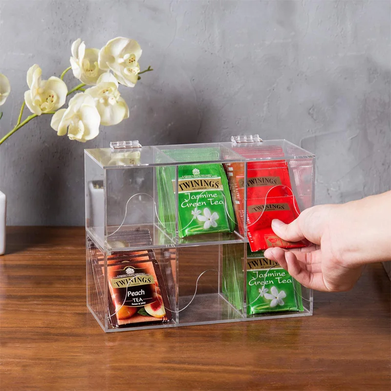 

Clear Acrylic Stackable Tea Bag Holder Organizer With 3 Slots Sugar Packets Condiments Storage Rack