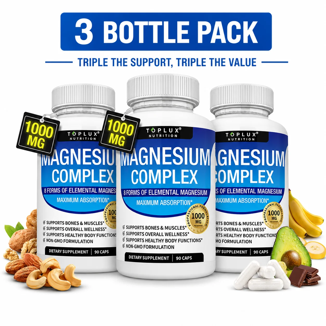 3 Flaschen Magnesium-Komplex 1000mg Nahrungsergänzungsmittel …