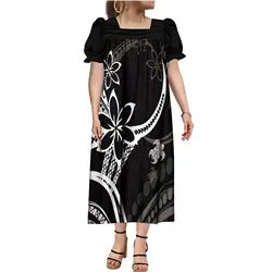Island Style Mumu Dress Classic Black And White Collection Loose Dress Polynesian Tribe Custom Hawaiian Party Dress