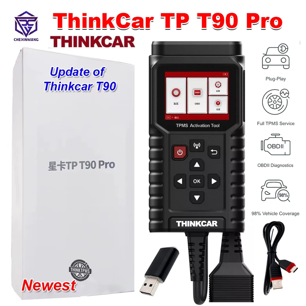 ThinkCar TP T90 Pro THINKTPMS V1.36 TPMS مبرمج Obd2 سيارة تشخيص خطأ رمز سيارة ضغط الإطارات أداة TPMS أداة خدمة الاستشعار