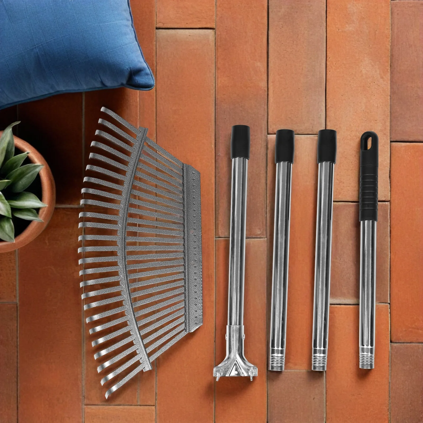 

1pcs 25Tines Garden Rake Stainless Steel Adjustable For Soil Loosening Leaf Gathering Flower Bed Weed Removal Lawn Leveling Tool