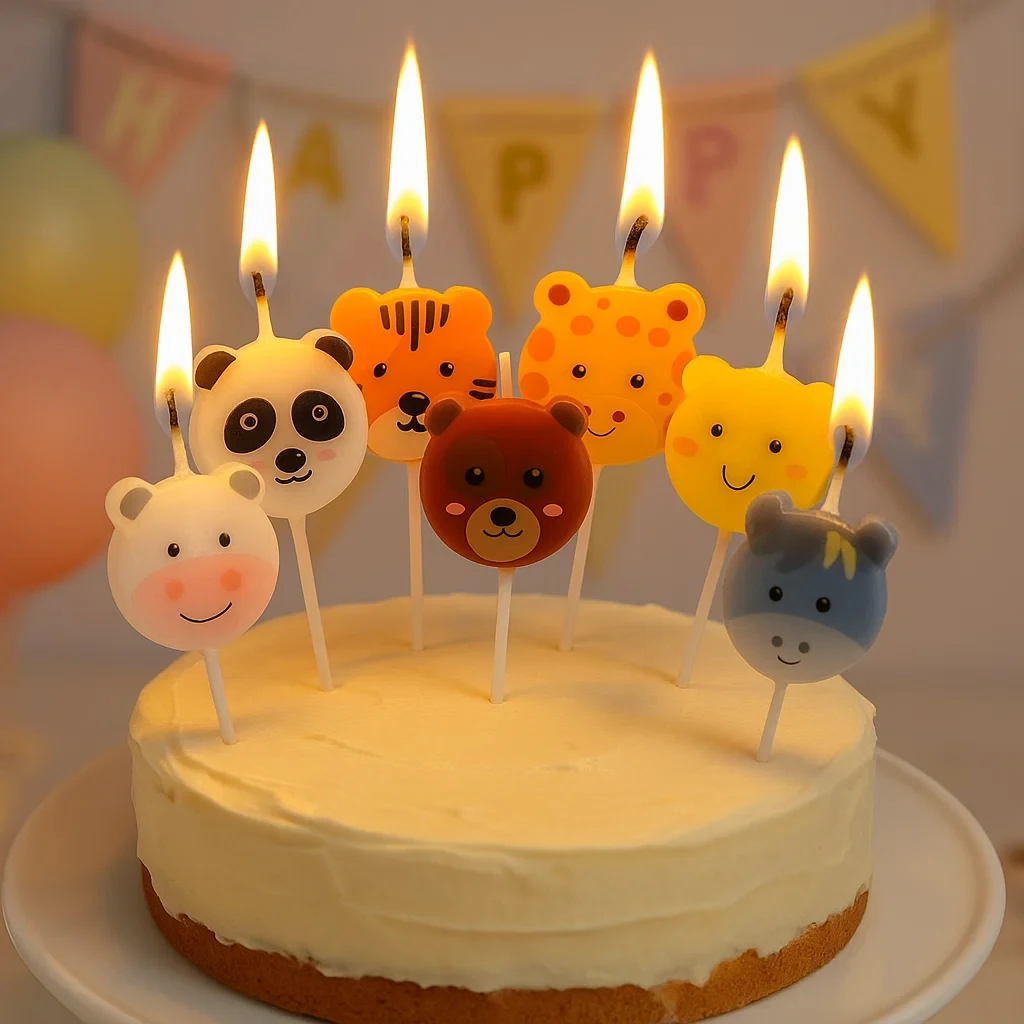 Creative Animal Candle Cake Decoration Plugin Tiger Panda Giraffe Pig Dog Cow Cartoon Birthday Party Baking Candles