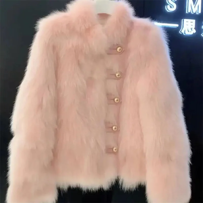 Fashion Pink Rich And Rich High Sense Little Furry Mink Fur Coat Warm Ladies Coat Autumn And Winter New Temperament Jacket