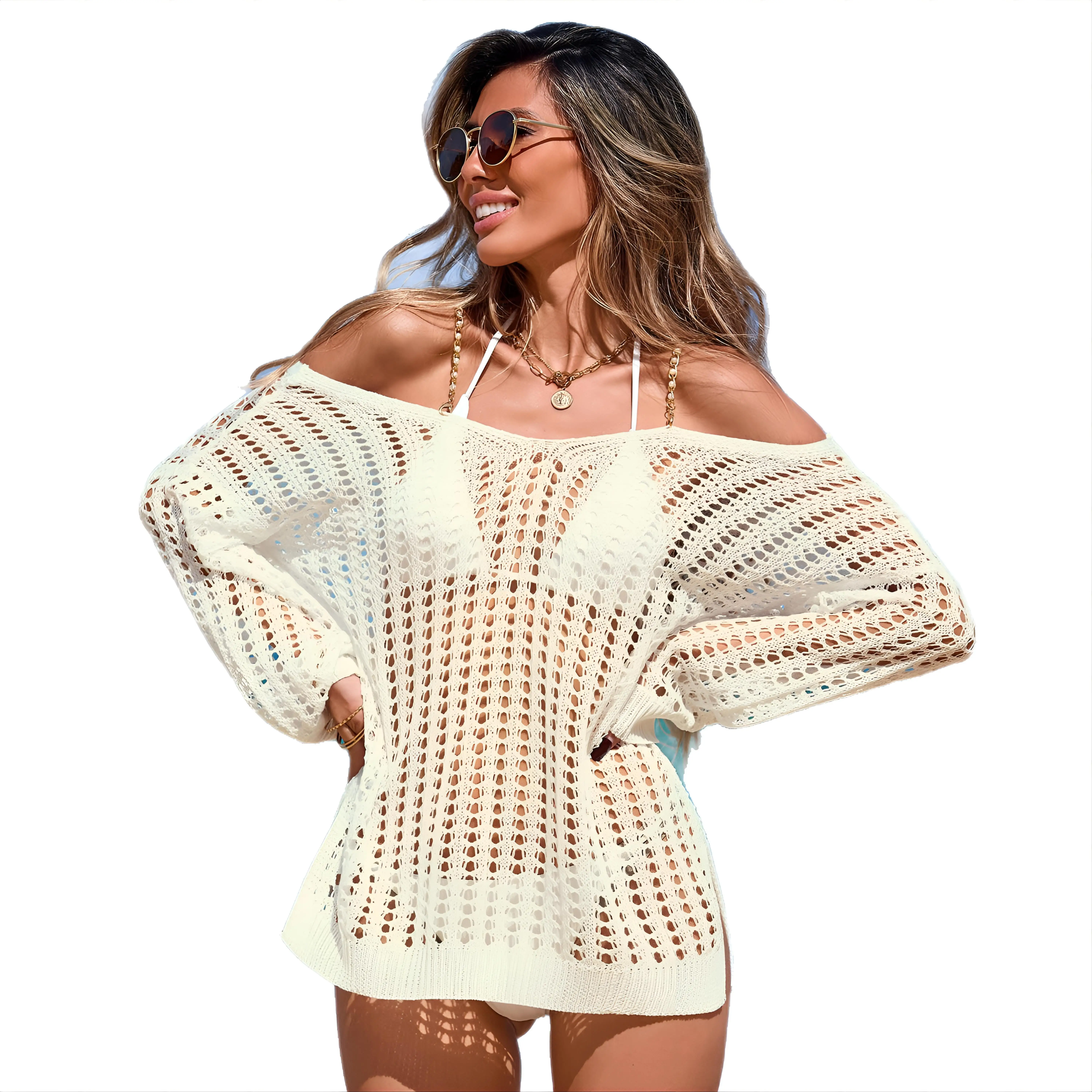 Coprispalle invernali da donna all'uncinetto con conchiglie, accessori in tessuto rinfrescante per le spezie, plage, lucide, per le vacanze, con volant strutturato, protettivo turco