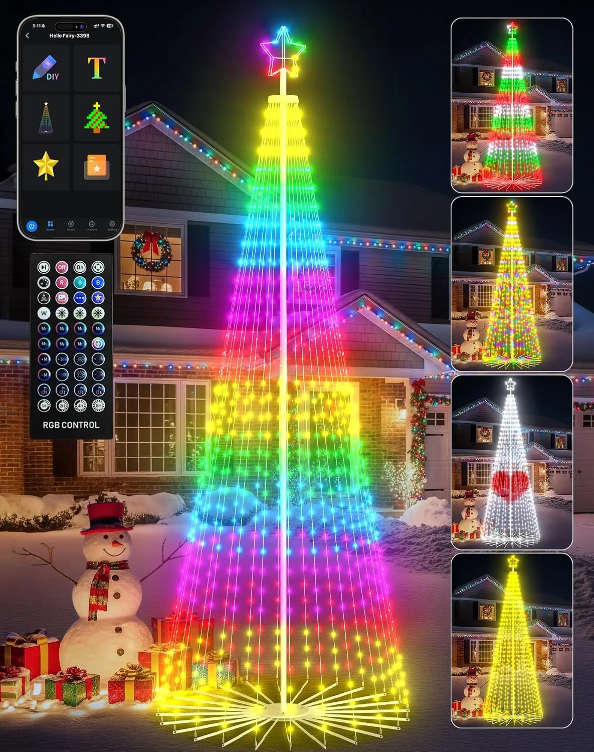 12FT Outdoor Christmas Tree with Smart LED Lights, 3D RGB Animated Cone Tree Light Display