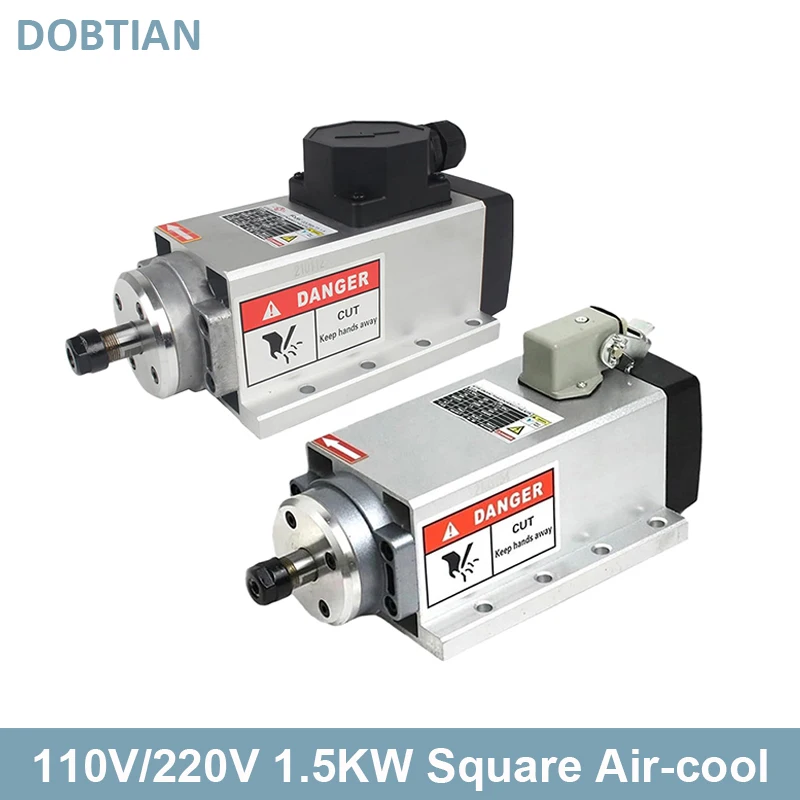 CNC 1.5KW ER11 Square Air Cooled Spindle Motor 4 Bearings High Speed 1500w for cnc Engraving Milling Router Box/Plug 110V/220V