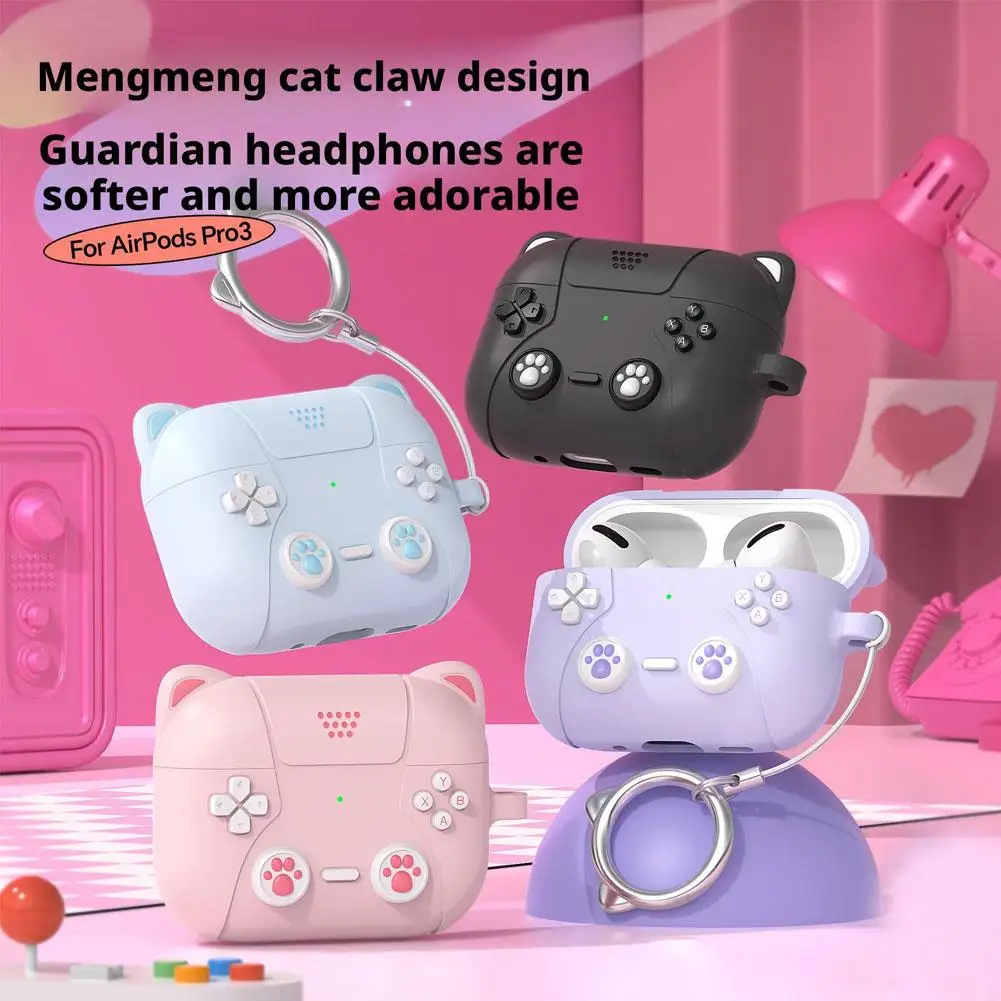 Cute Cat Paw Case for AirPods Pro 3 with Lanyard Soft Silicone Cover Shockproof Design Wireless Charging Compatible