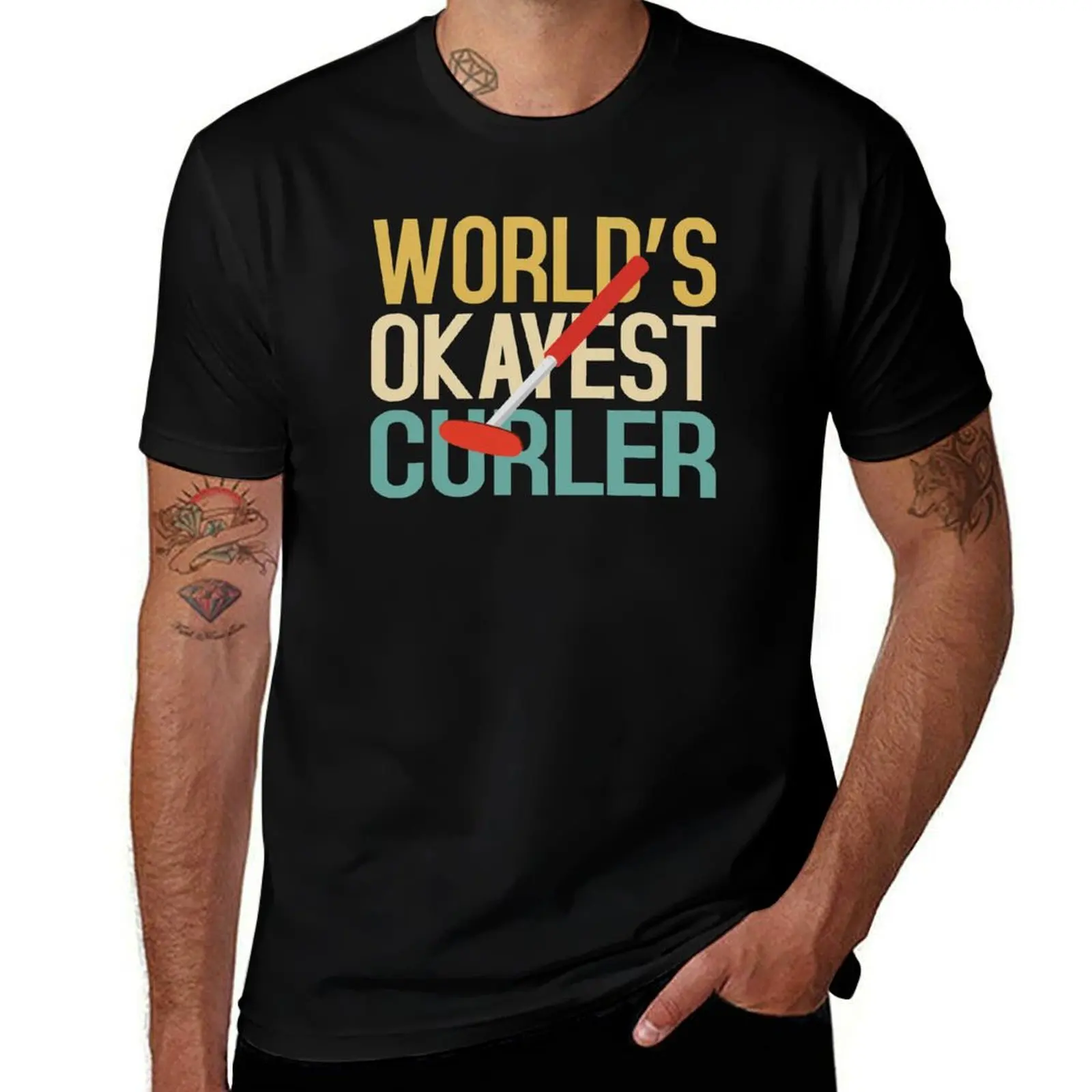 

World's Okayest Curler T-Shirt funny meme t-shirts Blouse summer clothes clothing for men