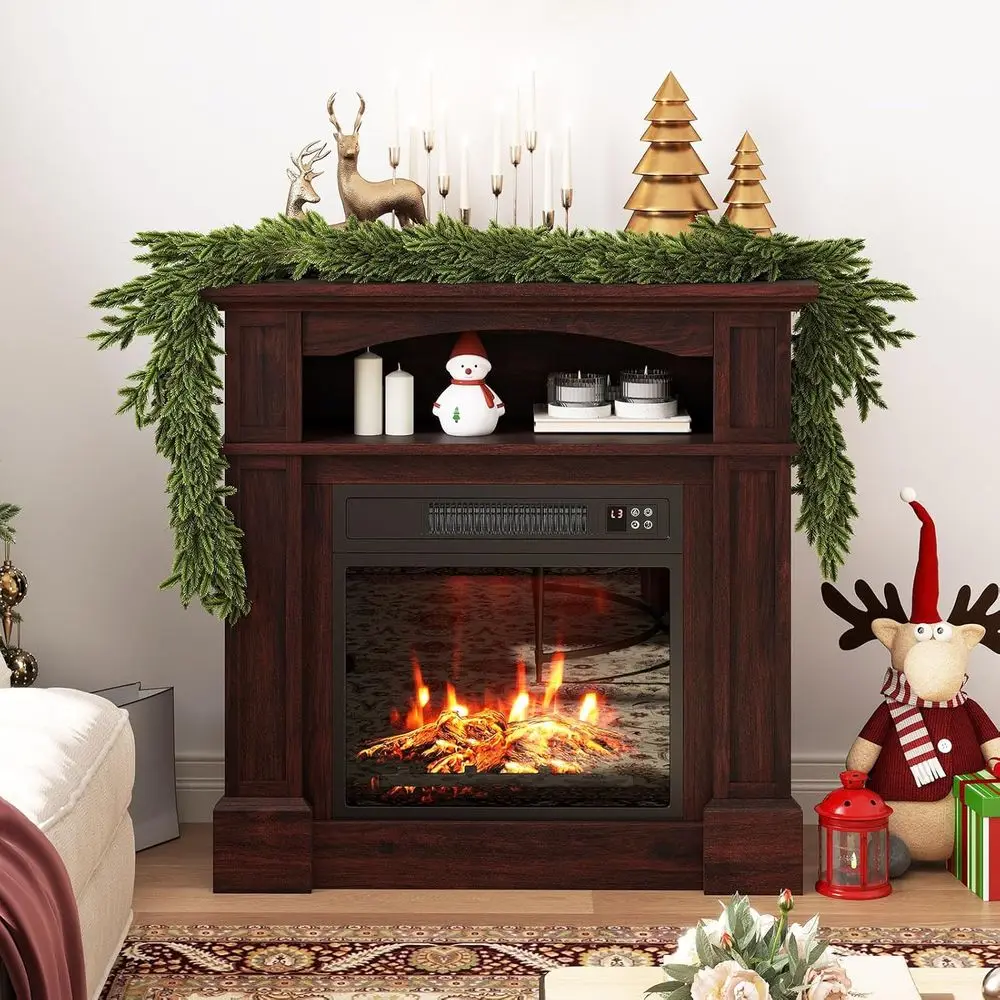 Electric Fireplace with 32 Wooden Surround, 1400W Insert, 3 Flame Effects, 6H Timer, Overheat Protection, Remote Control, Freest