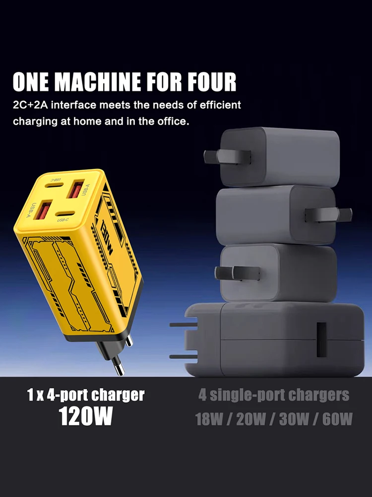 130W Type C PD Universal Charger 4-in-1 Charging Phone Power Adapter EU/US/UK Plug Charge Wall Charger For iPhone Samsung Xiaomi