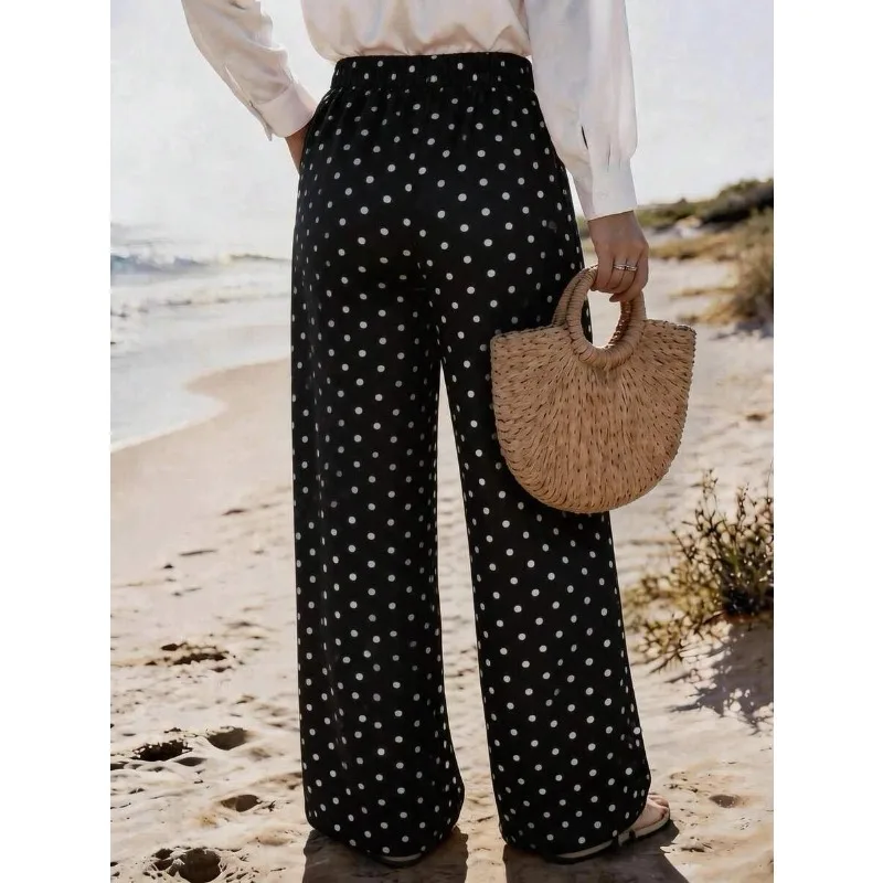 New Loose Casual Pants, Women's Yoga Pants, Breathable Hanging Straight Leg Wide Leg Sports Pants, Spotted Printed Streetwear