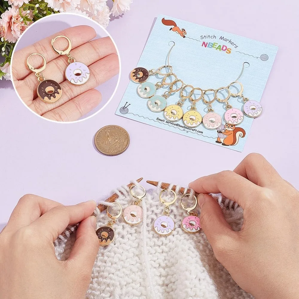 24 Pcs Donut Stitch Markers Enamel Alloy Crochet Stitch Marker Charms Removable Locking Stitch Marker for Knitting Making Kit