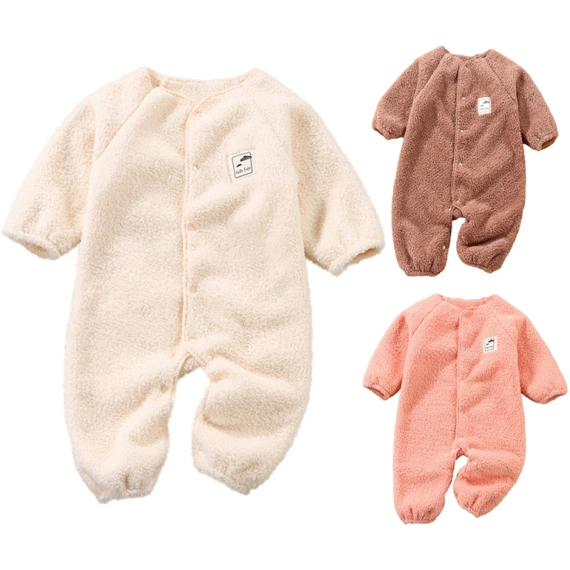 Autumn Winter Newborn Baby Rompers Baby Boys Girls Solid Fleece Cozy Long Sleeve Bodysuits Warm Playsuit Jumpsuits Baby Clothes