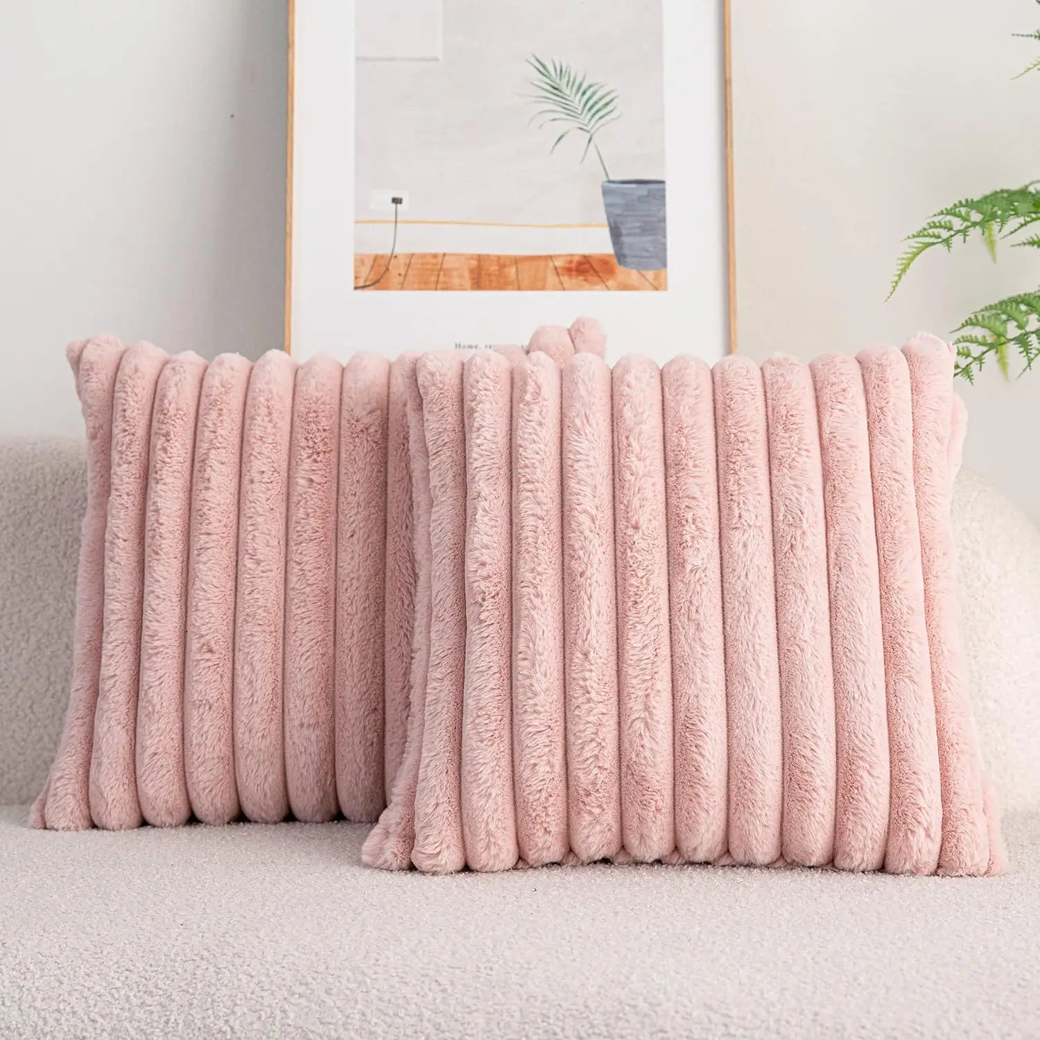 40x40 45x45 Faux Kaninchen Fell Quadrat Kissenbezug Neue Große Dicke Gestreifte Super Weiche Einfarbig Kissenbezug Sofa Dekor Kissenbezug