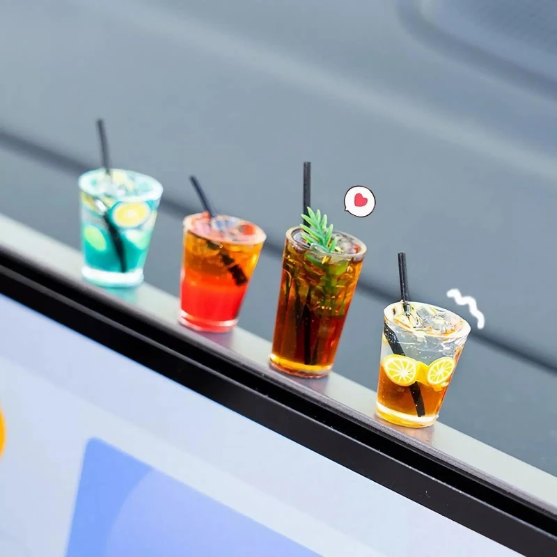 4 Pcs Cute Mini Drinks Car Rearview Mirror Dashboard Decor